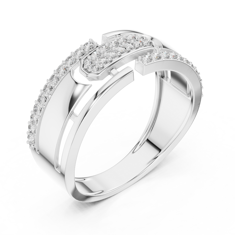 Aurevienne Linear Pavé Round Diamond Ring