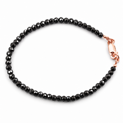 14 CT Black Diamond Beaded Bracelet, 2.80 mm Beads, 925 Sterling Silver, 6.5–8.5 Inches
