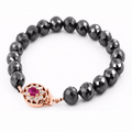 6mm Black Diamond Knot Style Beaded Bracelet with Ruby Clasp, Emerald Clasp, 925 Silver