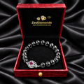 6mm Black Diamond Knot Style Beaded Bracelet with Ruby Clasp, Emerald Clasp, 925 Silver