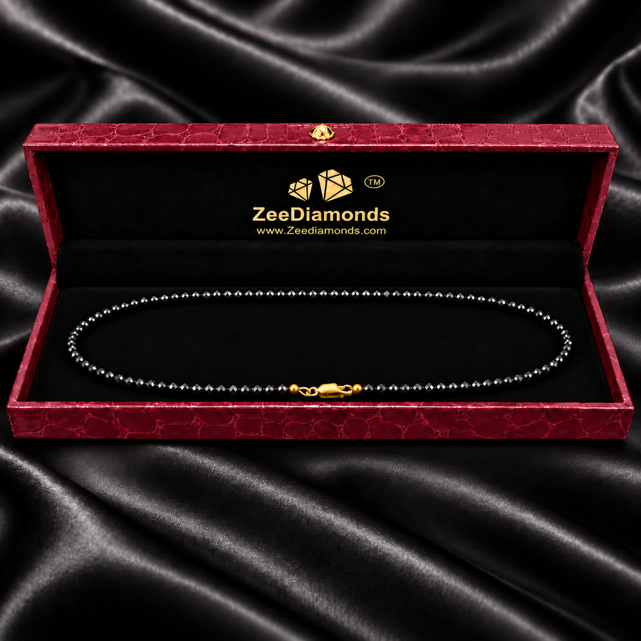 3 mm Black Diamond Beaded Necklace, Sterling Silver Lobster Clasp, Yellow Finish, 16–24 Inches+ Free Diamond Studs