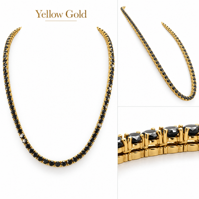 5 mm Black Diamond Tennis Necklace in 925 Sterling Silver, Unisex + Free Diamond Solitaire Studs