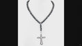 7 mm Black Diamond Beaded Necklace for Men with Cross Pendant, 20–28 Inches + Free Diamond Studs