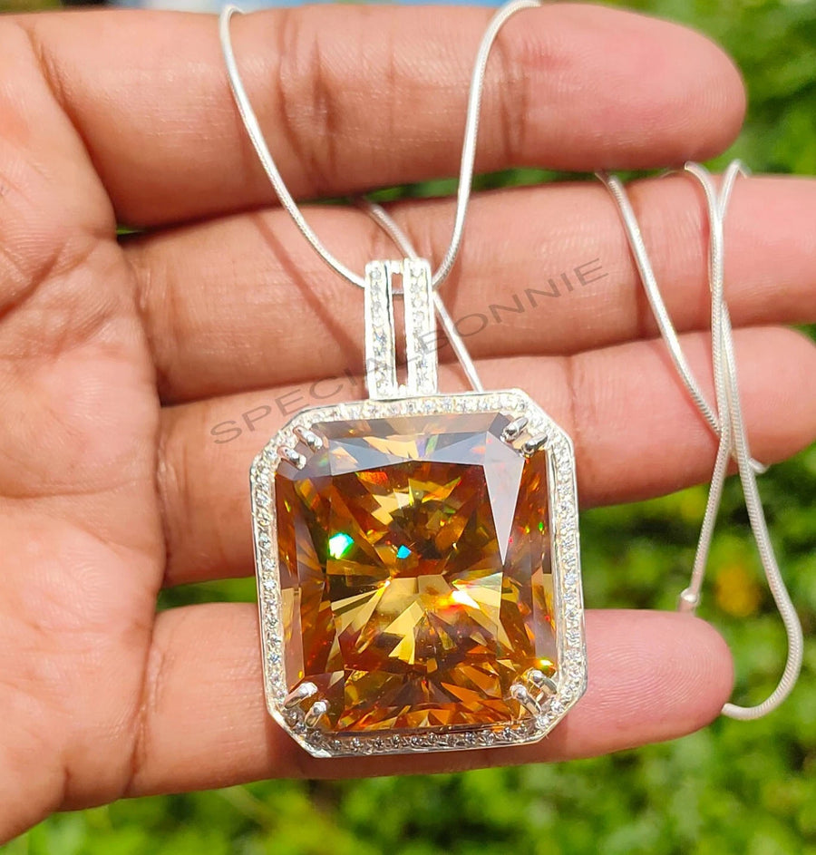 HUGE 82.50 Ct Champagne Moissanite Pendant – Amazing Shine & Luster ! - ZeeDiamonds