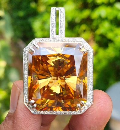 HUGE 82.50 Ct Champagne Moissanite Pendant – Amazing Shine & Luster ! - ZeeDiamonds