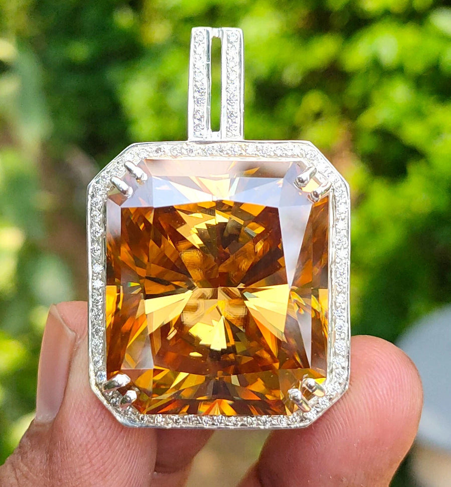 HUGE 82.50 Ct Champagne Moissanite Pendant – Amazing Shine & Luster ! - ZeeDiamonds