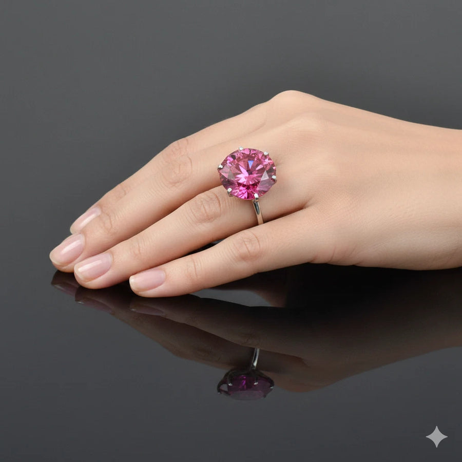 HUGE 111.35 Pink Moissanite Ring In Prongs Setting, Excellent Cut Great Shine & Bling - ZeeDiamonds