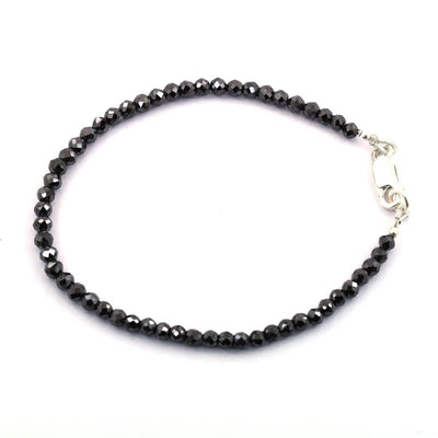 14 CT Black Diamond Beaded Bracelet, 2.80 mm Beads, 925 Sterling Silver, 6.5–8.5 Inches
