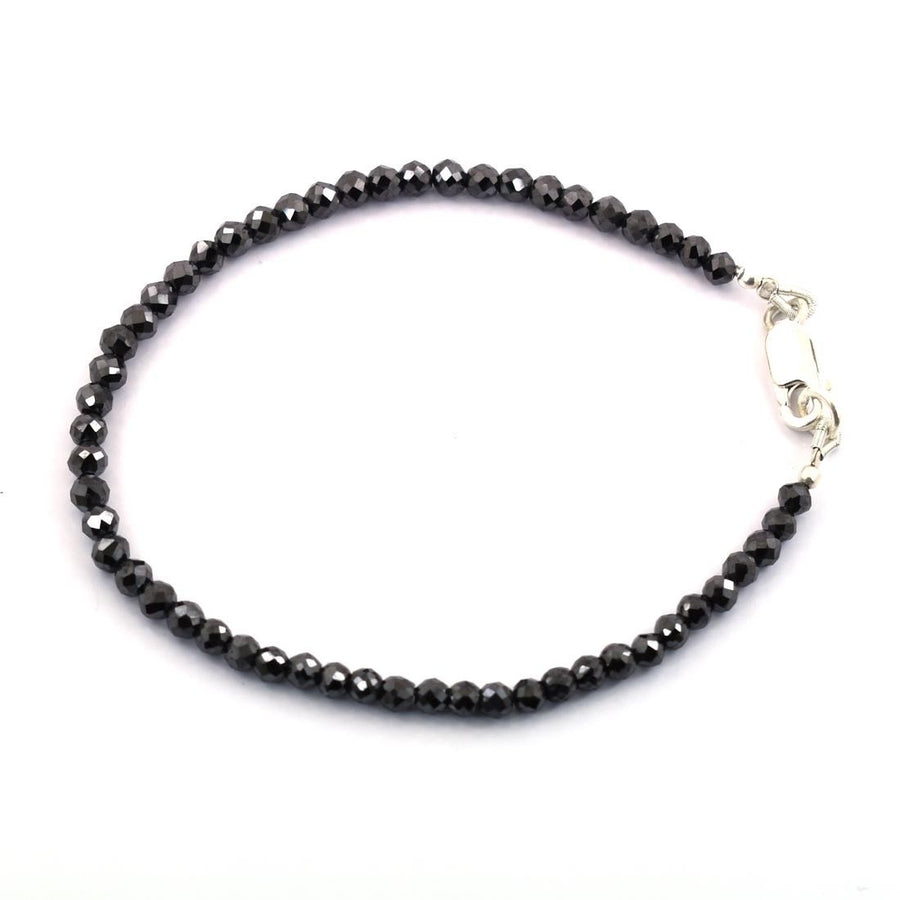 14 CT Black Diamond Beaded Bracelet, 2.80 mm Beads, 925 Sterling Silver, 6.5–8.5 Inches - ZeeDiamonds