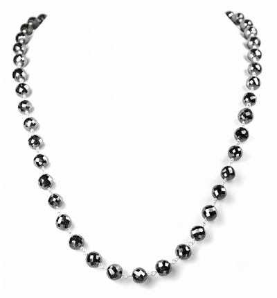 8 mm Black Diamond Beaded Chain Necklace, 925 Sterling Silver Clasp, 18–26 Inches | Derek