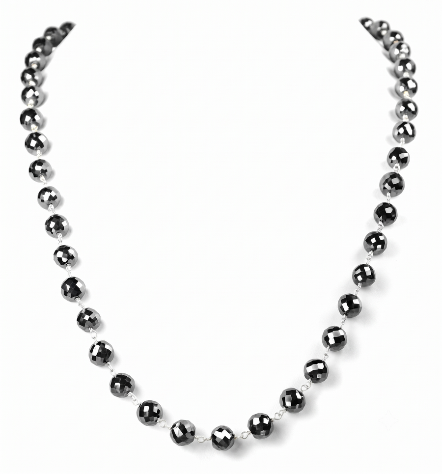 8 mm Black Diamond Beaded Chain Necklace, 925 Sterling Silver Clasp, 18–26 Inches | Derek