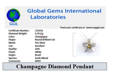 0.70 Ct Champagne Diamond Solitaire Pendant in Flower Design. - ZeeDiamonds