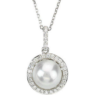 Pearl Pendant with Diamonds in 925 Silver/14 K Gold. VVS1;G Color Diamonds.Certified - ZeeDiamonds