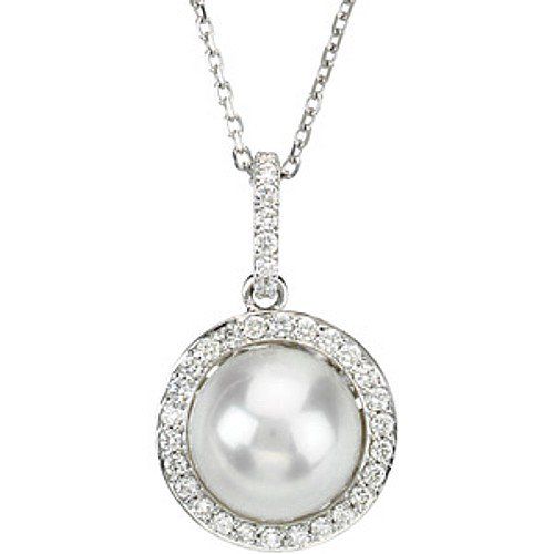 Pearl Pendant with Diamonds in 925 Silver/14 K Gold. VVS1;G Color Diamonds.Certified - ZeeDiamonds