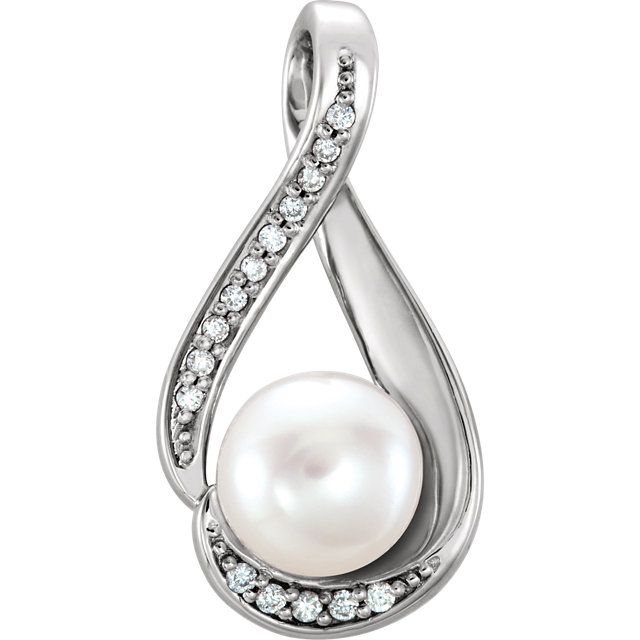 Pearl Pendant with Diamonds in 925 Silver/14 K Gold. VVS1;G Color Diamonds.Certified - ZeeDiamonds