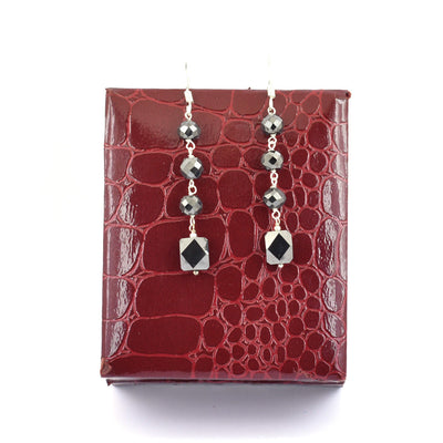 15.00 Ct, 6 mm Black Diamonds Dangler Silver Drop Earrings - ZeeDiamonds
