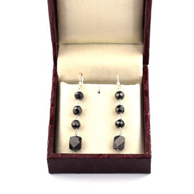 15.00 Ct, 6 mm Black Diamonds Dangler Silver Drop Earrings - ZeeDiamonds