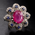 Ruby and Blue Sapphire Gemstone Ring With Rose Cut Diamonds - ZeeDiamonds