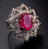 Designer Ruby Ring in Sterling Silver With Rose Cut Diamonds - ZeeDiamonds