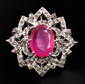 Designer Ruby Ring in Sterling Silver With Rose Cut Diamonds - ZeeDiamonds