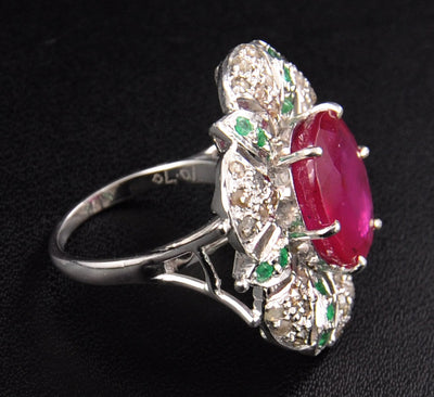 Ruby & Emerald Gemstone Ring With Rose Cut Diamonds - ZeeDiamonds