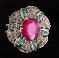 Ruby & Emerald Gemstone Ring With Rose Cut Diamonds - ZeeDiamonds