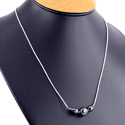 Elegant Black Diamond Sterling Silver Chain Necklace - ZeeDiamonds