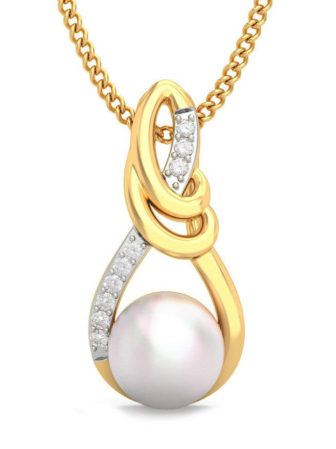 Elegant Freshwater Pearl Pendant in Two Tone Finish in 14kt Gold - ZeeDiamonds