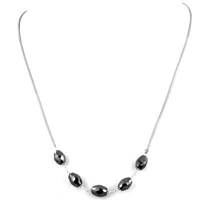 Elegant Drum Shape Black Diamond Sterling Silver Chain Necklace - ZeeDiamonds