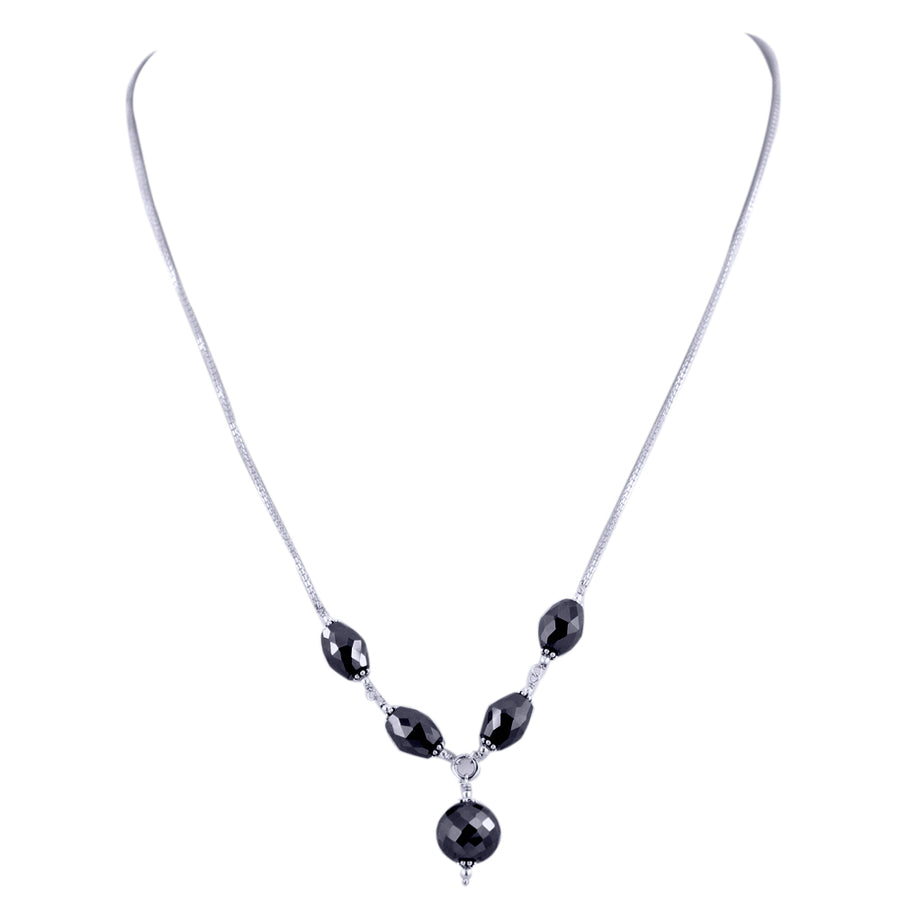 Elegant Drum & Round Black Diamond Sterling Silver Chain Necklace - ZeeDiamonds