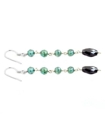 Long Drum Shape Black Diamond Dangler Earrings with Blue Diamond Beads - ZeeDiamonds