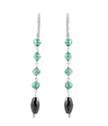 Long Drum Shape Black Diamond Dangler Earrings with Blue Diamond Beads - ZeeDiamonds