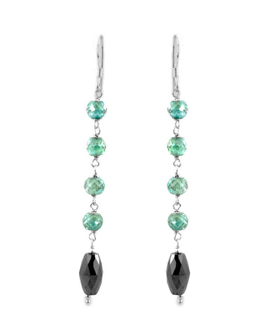 Long Drum Shape Black Diamond Dangler Earrings with Blue Diamond Beads - ZeeDiamonds