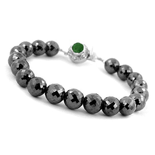 120 Carats Black Diamond with Emerald Stone Silver Clasp Bracelet For Gift - ZeeDiamonds