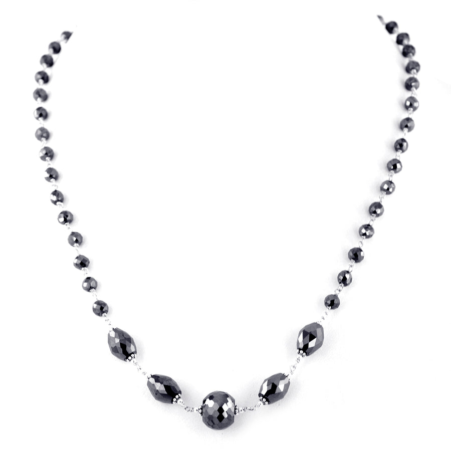 Stunning Black Diamond Beads Wire Necklace With Round & Fancy Beads - ZeeDiamonds