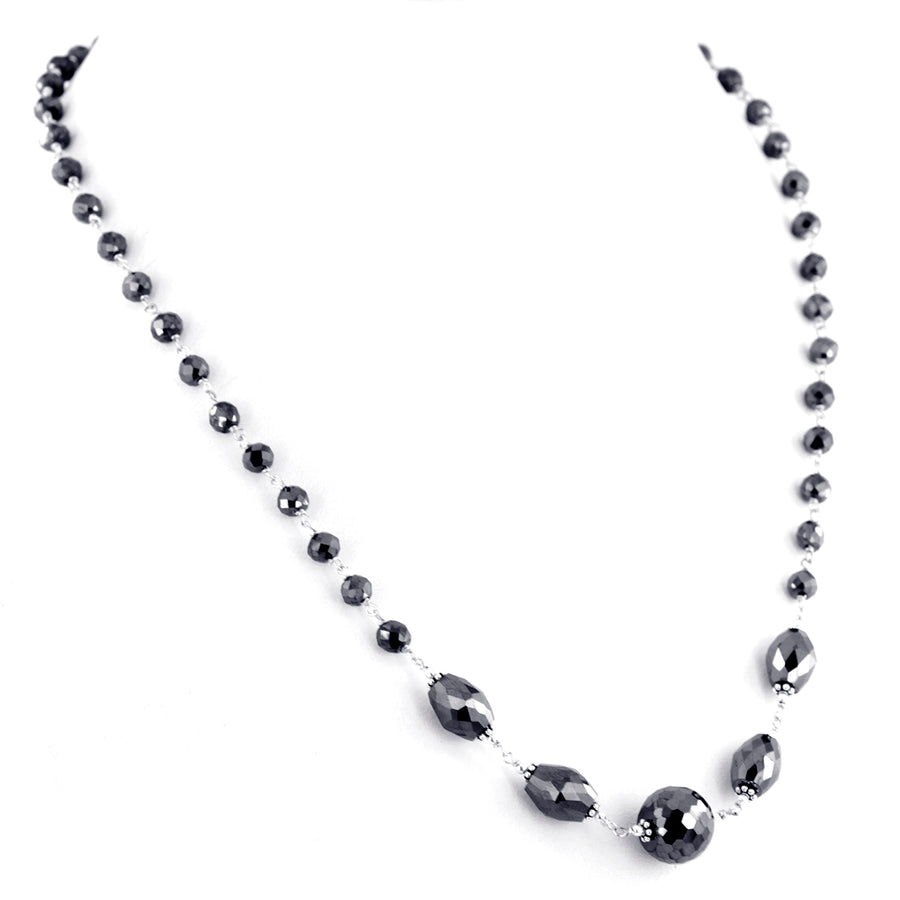 Stunning Black Diamond Beads Wire Necklace With Round & Fancy Beads - ZeeDiamonds