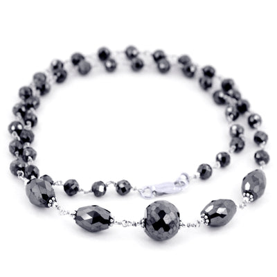 Stunning Black Diamond Beads Wire Necklace With Round & Fancy Beads - ZeeDiamonds