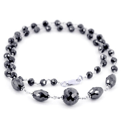 Stunning Black Diamond Beads Wire Necklace With Round & Fancy Beads - ZeeDiamonds