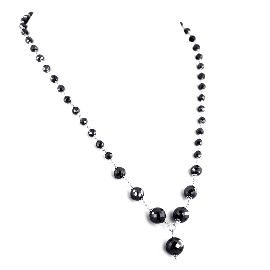 4-8 mm Black Diamond Round Faceted Beads Necklace in Sterling Silver - ZeeDiamonds