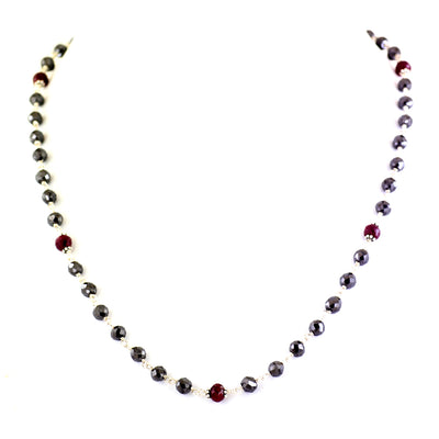 4mm Black Diamond Beads Wire Necklace With Rubies, 16 - 36 inches - ZeeDiamonds