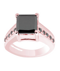 2.25 Ct Princess Cut Black Diamond with Black Diamond Accents, Fancy Ring In Rose Gold - ZeeDiamonds