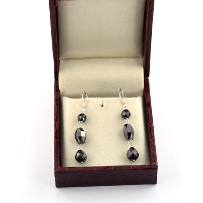 20 Ct Certified Black Diamonds Dangler Drop Earring in Silver - ZeeDiamonds