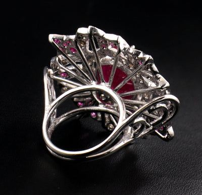African Ruby Gemstone Statement Ring With Rose Cut Diamonds - ZeeDiamonds
