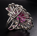 8 Ct Ruby Gemstone Designer Ring With Rose Cut Diamonds - ZeeDiamonds