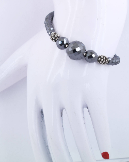 4 mm Black Diamond Beads With Silver (Goli) Designer Bracelet - ZeeDiamonds