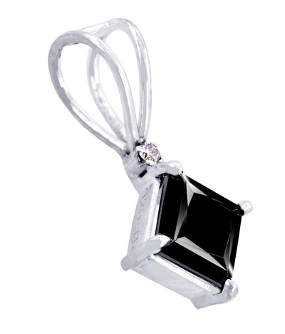 2 ct Black Diamond Solitaire Pendent in 925 Silver/14K Gold - AAA.Certified - ZeeDiamonds