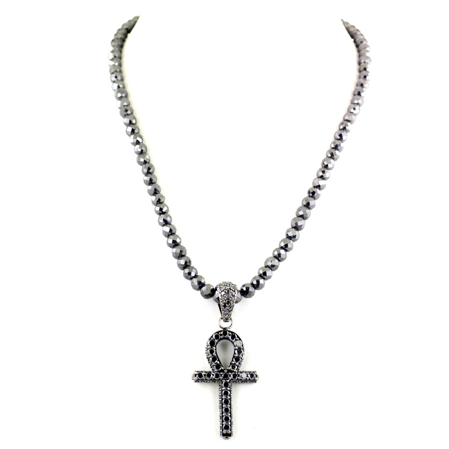 Derek Jeter Men's Black Diamond Necklace with God Eye Cross - ZeeDiamonds
