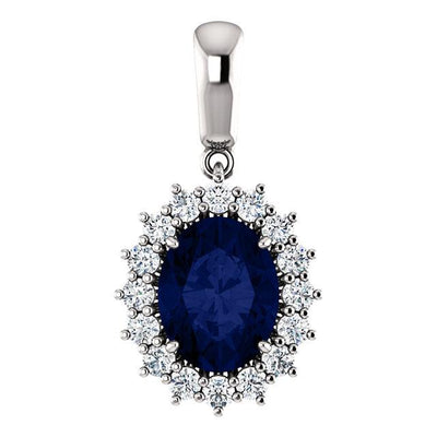 6 Ct Blue Sapphire Pendant with Diamonds in 925 Silver - ZeeDiamonds