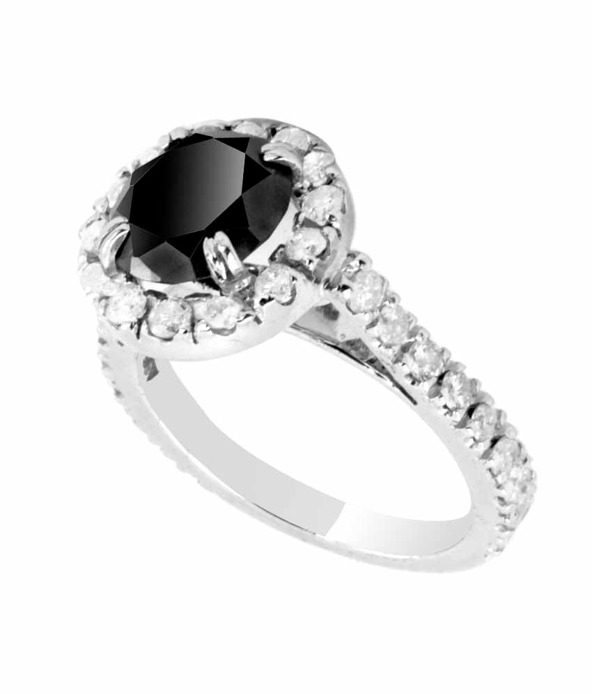 1 Ct Black Diamond Solitaire Ring with White Diamond Accents, Lovely Design - ZeeDiamonds