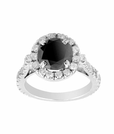 1 Ct Black Diamond Solitaire Ring with White Diamond Accents, Lovely Design - ZeeDiamonds